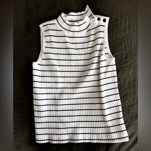 Talbots Mock-Neck Knit Tank (black and white striped)